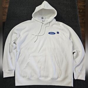 Ford Roadtrip White Hoodie with Ford Racing Checkered Flag Logo Graphic Men's XL